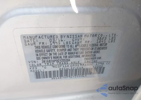 2016 Nissan Sentra Sv from USA, damaged, VIN 3N1AB7AP9GY255364